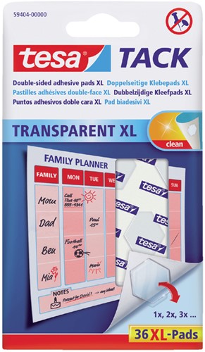 KLEEFPADS TESA® TACK DUBBELZIJDIG TRANSPARANT XL 36 STUKS
