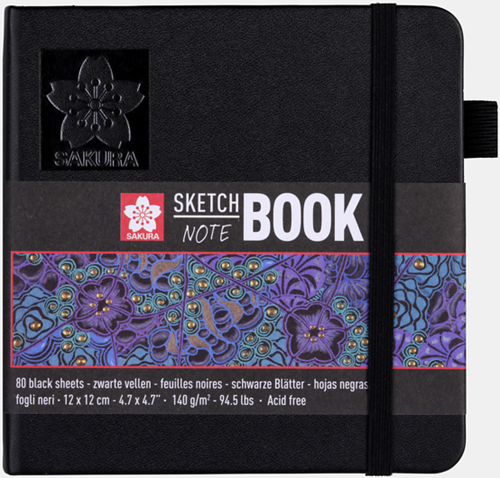 Sakura Schets/notitieboek 12 x 12 cm 80 pagina's zwart papier 140g
